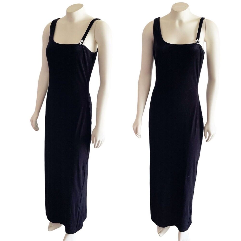 Jessica McClintock Gunne Sax Black Velvet Long Gown Star 90s Vintage Sz 9/10